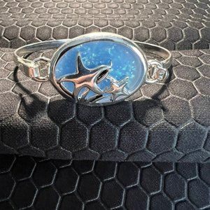 Star Fish Bracelet with Blue Sea Glass Made of Sterling Silver